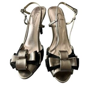 A. Marinelli Heels Pumps Womens 6 M Slingback Bow Peep Toe Cocktail Party Golden